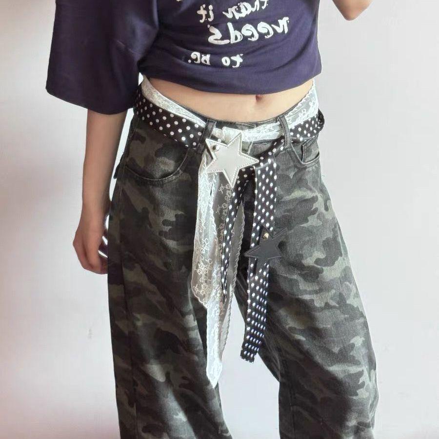 Elegant Retro Polka Dot Silk Lace Waist Cincher Scarf Belt for Women - Versatile Accessory for Jeans and Skirts