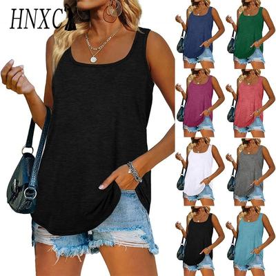 Blouses & Chemises Décontractées pour Femmes, Couleur Unie Imprimée, Sans Manches, Col en U
