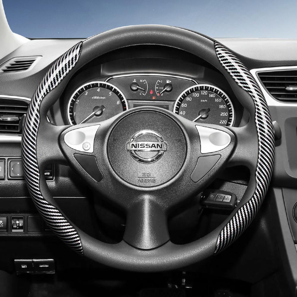 Suitable for Nissan Carbon Fiber Texture Steering Wheel Cover with Segmented Quick-Release Design, Durable, for Rogue X-Trail Kicks Qashqai Sentra Al