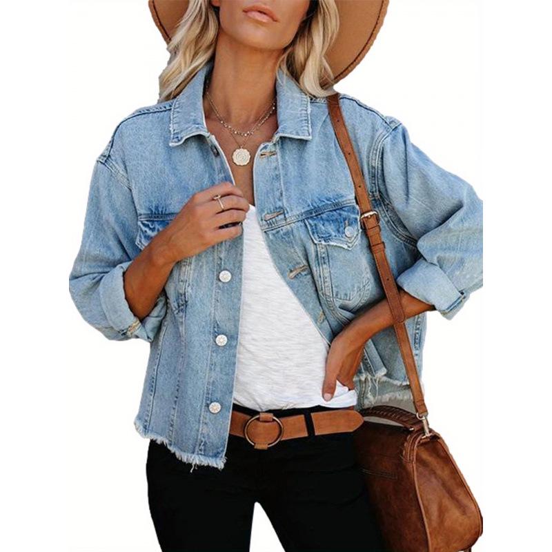 2026 New Arrival Women's European & American Long Sleeve Washed Denim Jacket