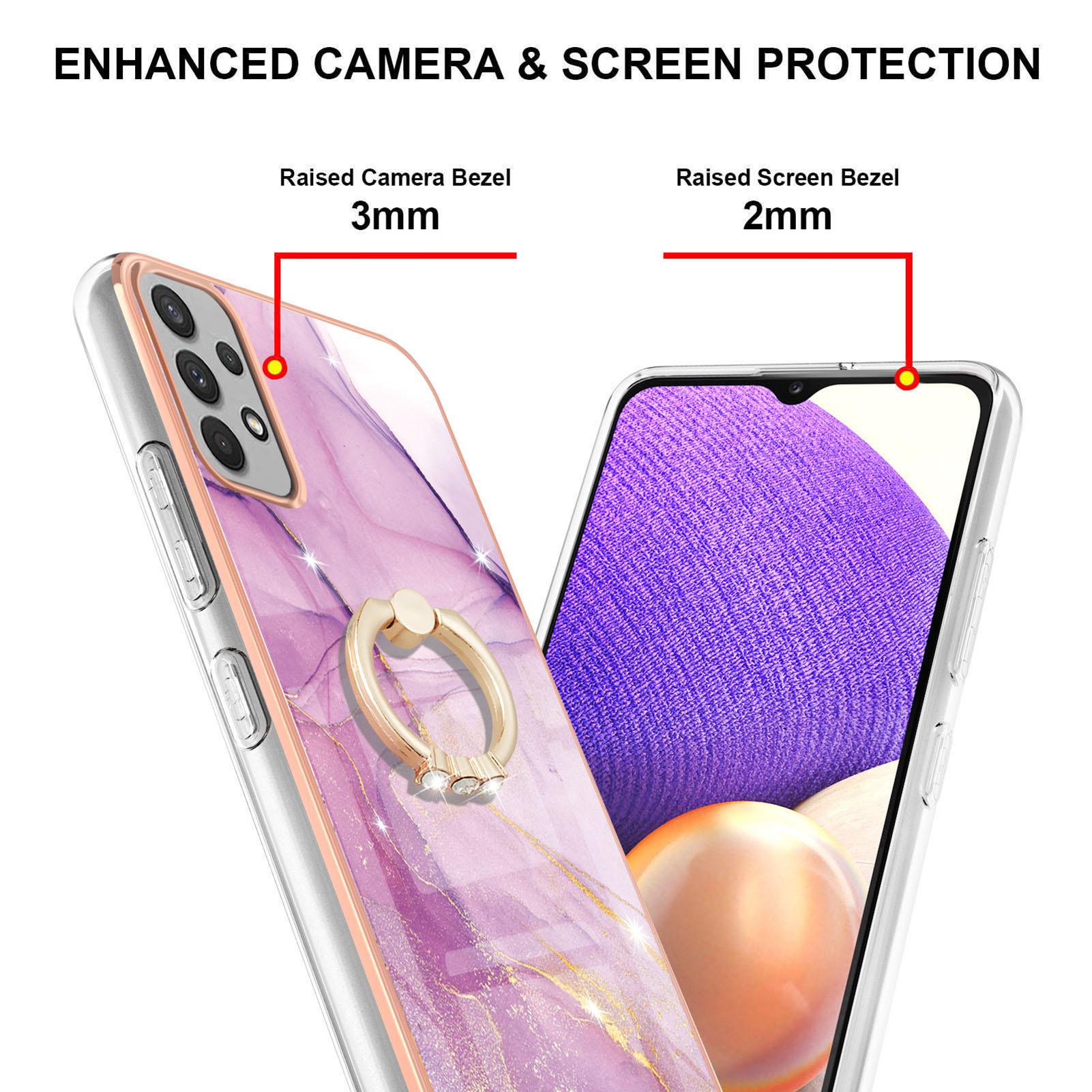 

For Samsung Galaxy A53 5G Case with Ring Kickstand Marble Pattern Electroplating TPU Back Cover White 006