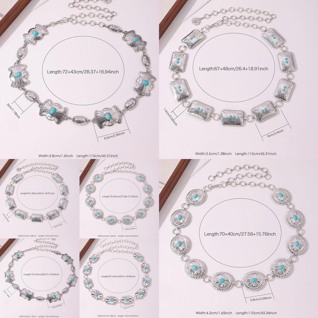 Ethnic Style Gold Tone Turquoise Waist Belt With Butterfly Knot For Fashion