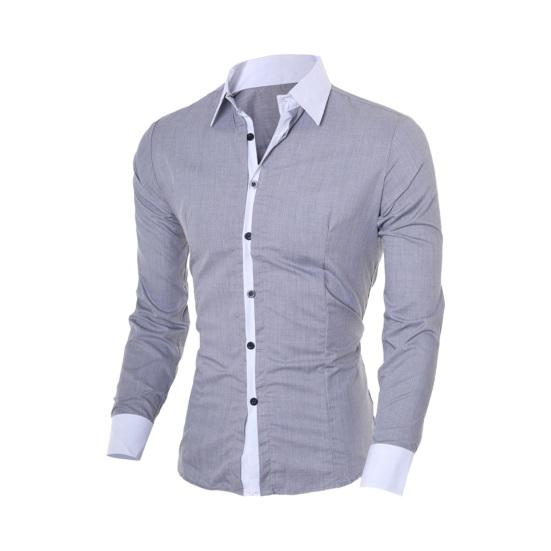 Fall Spring Men Formal Shirt Turn-down Collar Single-breasted Contrast Color Slim Fit Long Sleeves Button Cardigan Mid Length Business Daily