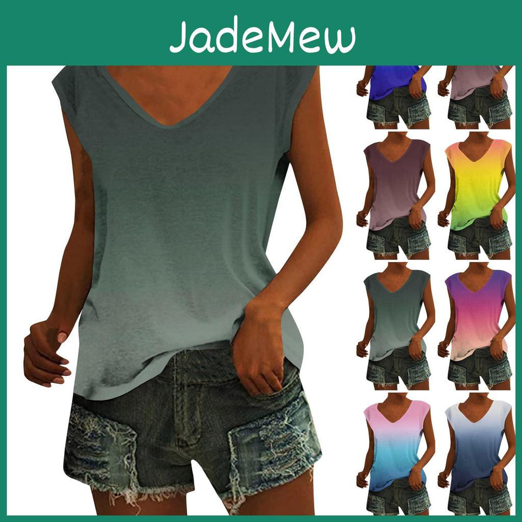 Tops Women Printed Fashion Casual Sleeveless Shirts V Neck Pullover T Shirts