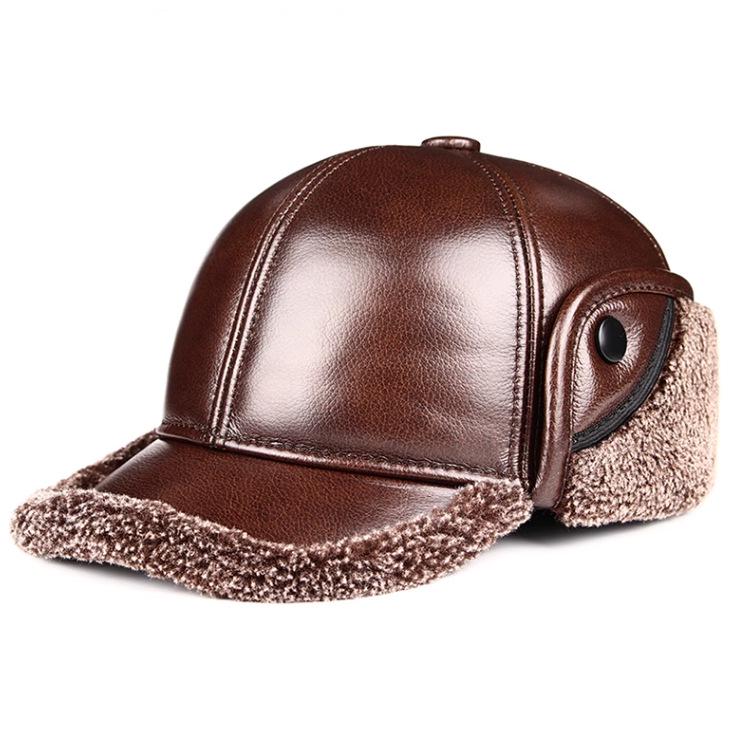 Herren Winter Verdickte Lederhut mit Ohrenschutz für ältere Menschen