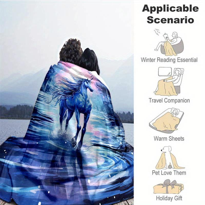 1pc Romantic Unicorn Blanket Lightweight Flannel Throw Blanket For Sofa Bed Travel Camping Livingroom Office Couch Chair Bed
