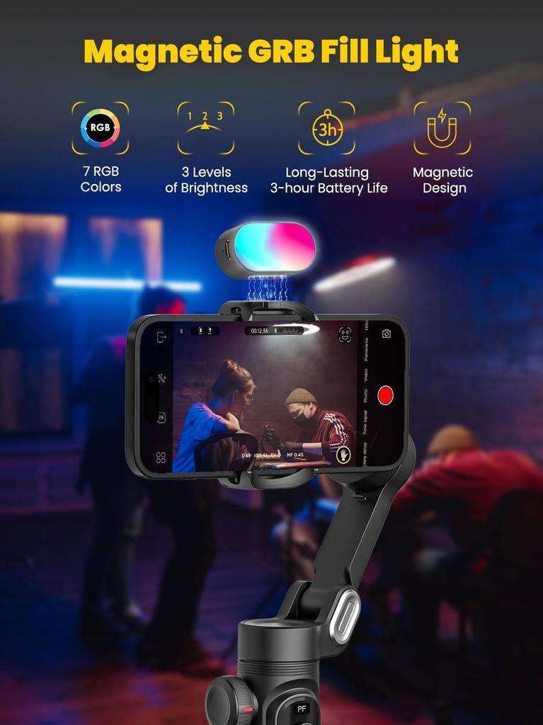 AOCHUAN Smartphone Gimbal Stabilizer Kit with OLED Focus and RGB Light for Video Professional Gimbal for iPhone 15 and Android X Pro Combo 3-Axis