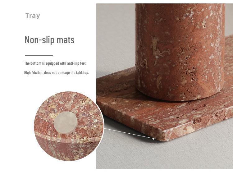DecoTalk Wabi-sabi Red Travertine Bathroom Washbasin Set with Aromatherapy Tissue Box Tray