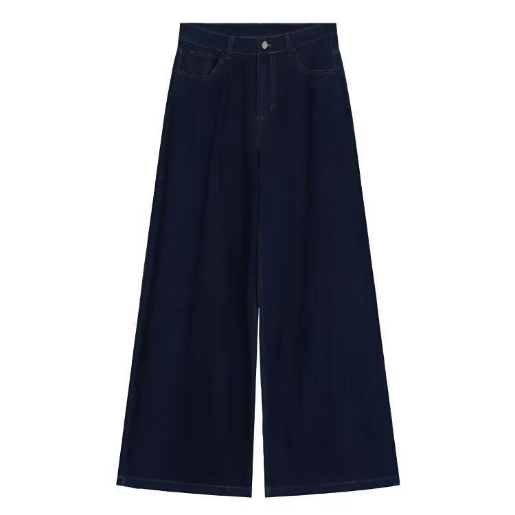 2025 New Women s High-Waisted American Style Dark Blue Wide-Leg Jeans L