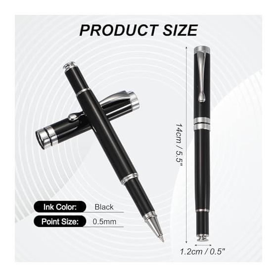 PATIKIL Premium Metal Rollerball Pen, 0.5mm Black Ink, Metal Ballpoint Pen, Luxury Finish for Men and Women, Office Signing, Writing, Gift, Black