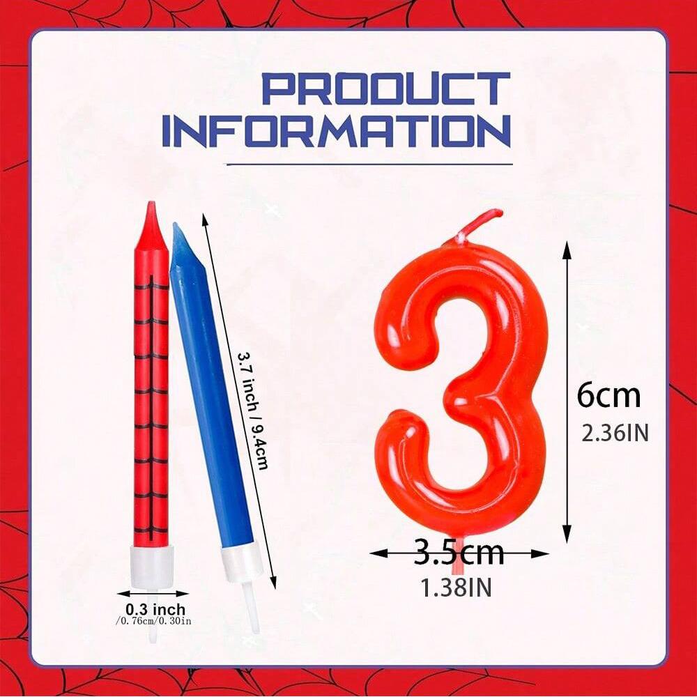 6 Spider Themed Birthday and Number 0-9 Candle Set Spider Themed Male and Female Birthday Decorations Candle Cake Top Cover Spid