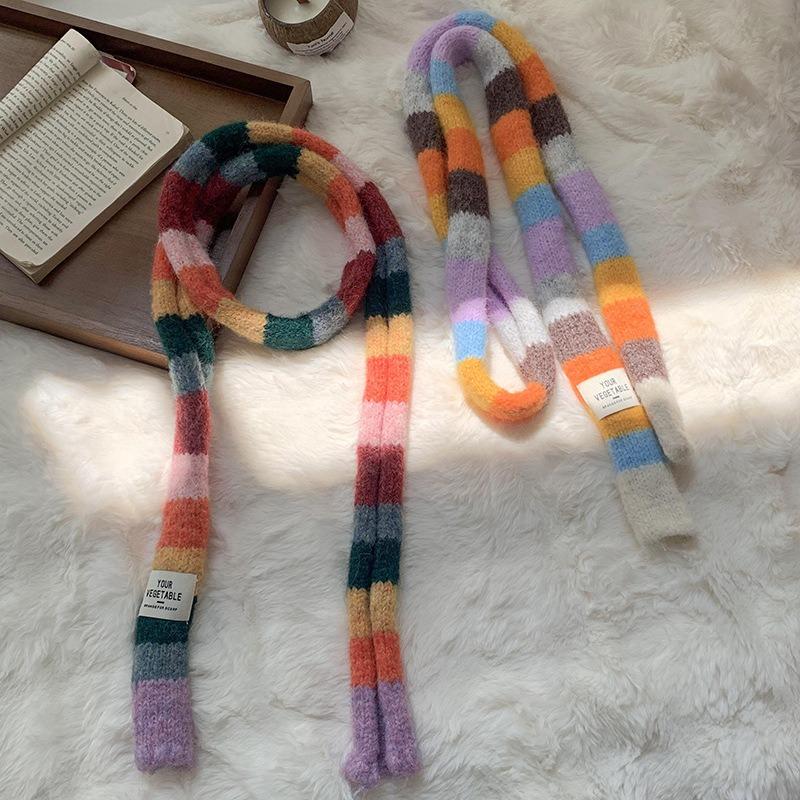 Scarf women's winter high-end sense new contrasting color stripes narrow scarf scarf scarf