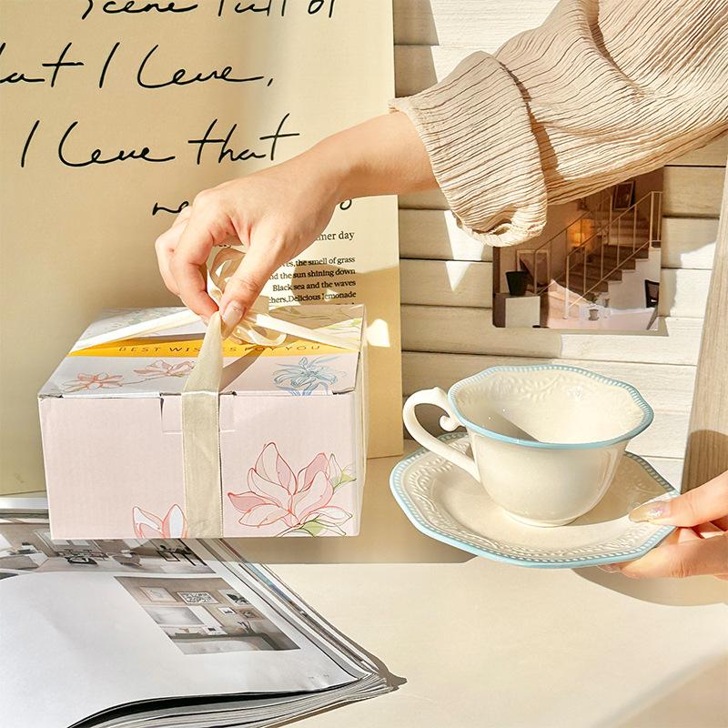 

Изысканная французская керамическая кофейная чашка с блюдцем, плавающая керамическая кружка для девушки, подарок на день рождения, сувенир, подарочная коробка 301-400ml