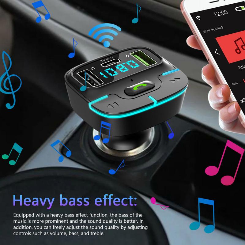 Car Music Adapter Wireless Fm Transmitter Radio Receiver Hifi Bass Car Accessories Led Display Wireless Radio For Vehicle Car