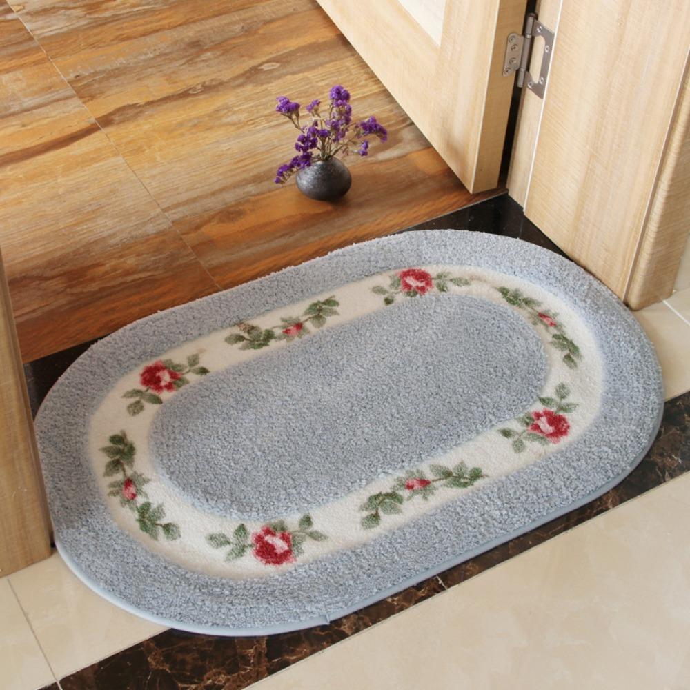 Fluffy Oval Floor Rug Nonslip Bath Mat Household Rose Pattern Door Mat Home Decoration