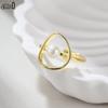 Effie Queen 925 Silber 14k Gold Verdrehter Runder Perlenring Einfacher Schmuck für Frauen Hochzeitsfeier Geburtstage Geschenk Fingerring GPR28