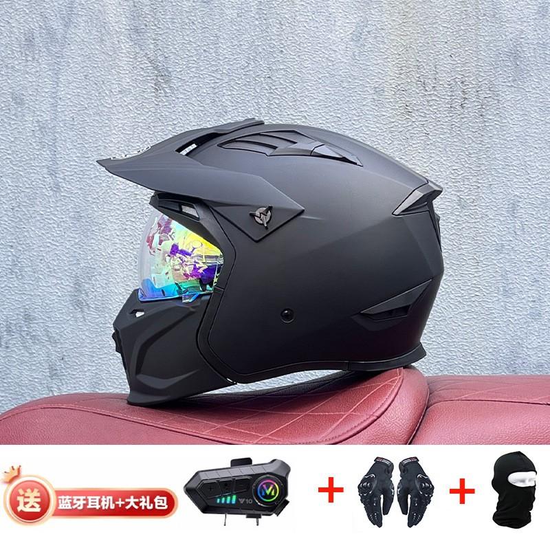Full Face Motorcycle Helmet With Detachable Bluetooth Module ABS Shell Unisex All Season Retro Style