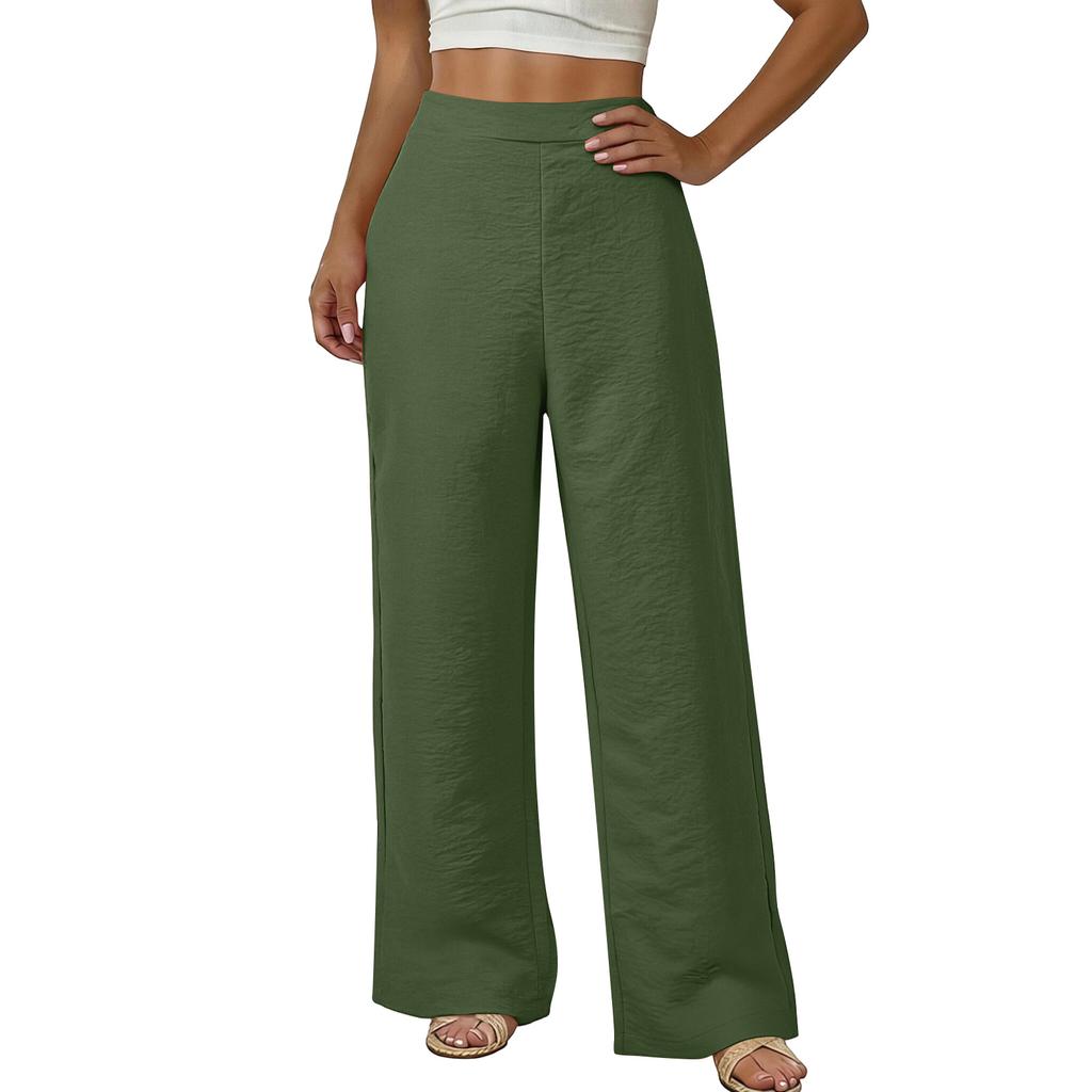 Damen locker weite Hose, lässige lockere Baumwoll-Leinenhose mit Taschen