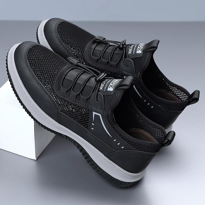 Spring Summer New Mesh Shoes for Men High Quality Fashion Casual Leather Sneakers Male Elastic Band Sports Board Shoes Man