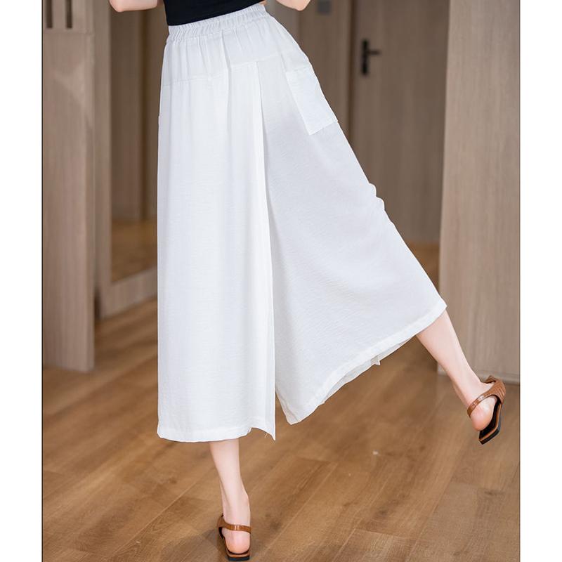 Women Thin Casual Calf Length Pants Girls Slim Fit Baggy Loose Slit Capri Pants Lady High Waisted White Coffee Black Mom Slacks