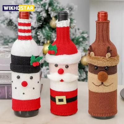 Set Huse Sticle Vin de Crăciun Moș Crăciun Om de Zăpadă Săculeți Tricotați pentru Sticle de Vin pentru Decorațiuni Masă Cină Petrecere de Crăciun Cadouri de Anul Nou