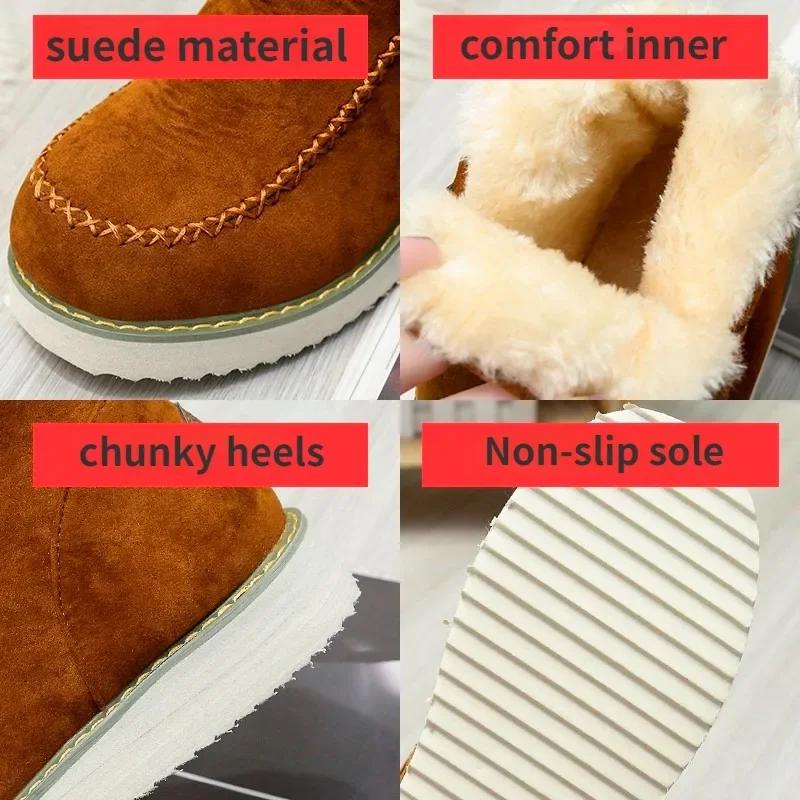 Mode High Top Schneestiefel 2024 Winter Warm Damenstiefel Wildleder Kurzer Plüsch Damenschuhe Plateau Schuhe Dame Weiblich Flache Stiefeletten