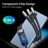 100W Fast Charging Cable with USB Type C, Micro USB, and Lightning Compatibility - 1.2M/2M Length, Transparent Chip, Night Light Feature
