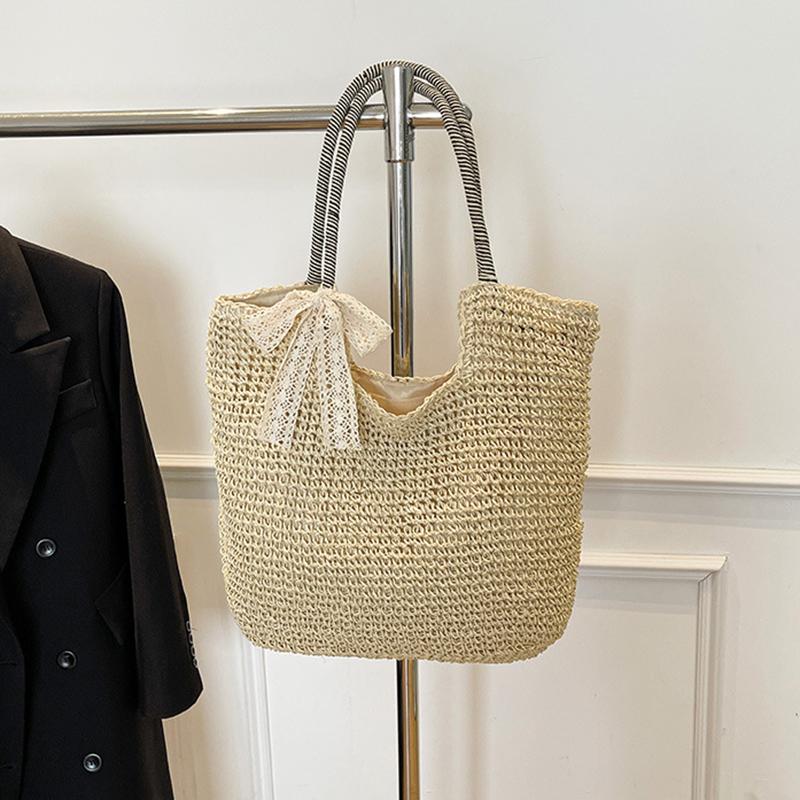 Yogodlns Woven Beach Bag Vintage Handmade Woven Shoulder Bag Raffia Rattan Bags Bohemian Ladies Summer Travel Vacation Casual Tote Bag