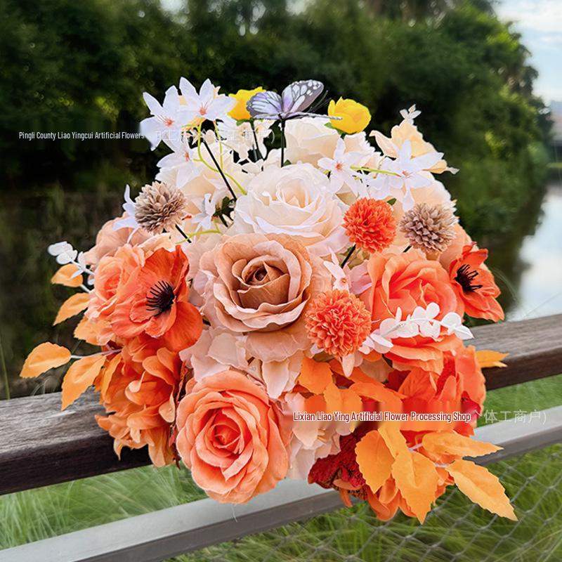 Autumn Color Artificial Flower Ball for Wedding and Event Decorations