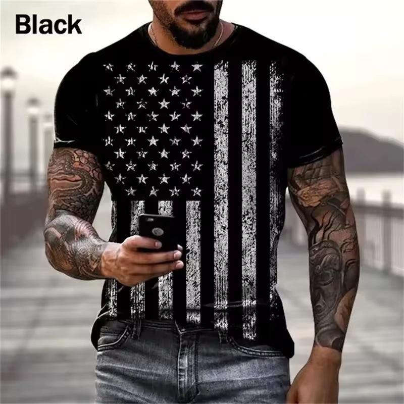 Casual Men's Short Sleeve T-Shirt, US Flag & FREEDOM Print, Streetwear Style.