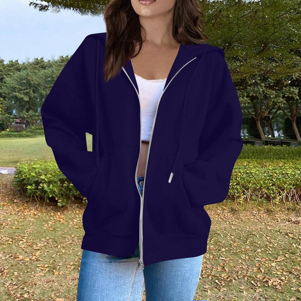Women's Fashion Casual Long Sleeve Solid Color Hooded Sweatshirt Tops