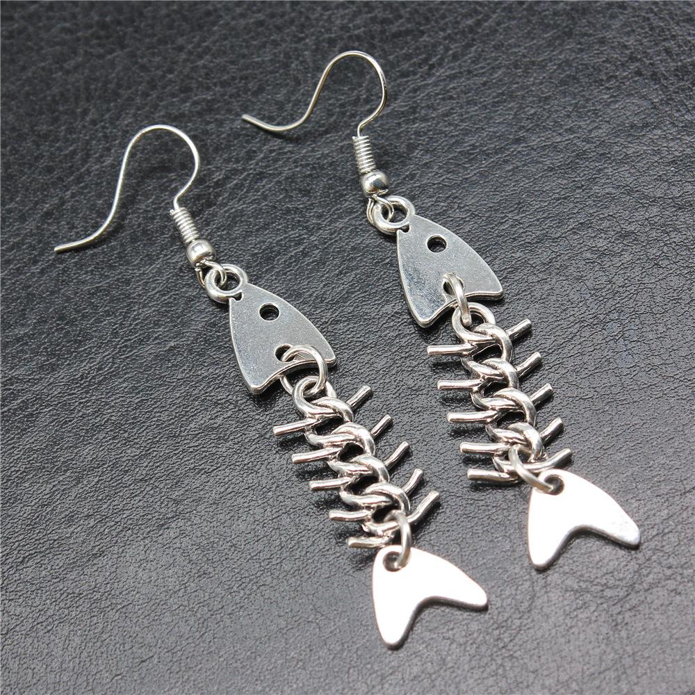 1Pair Women Fashion Simple Funny Fish Bone Pendant Earrings Party Drop Earrings