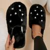 Fashion Fashion Heart Crystal Detor Fur Slippers Women Indoor Slip On Warm Plush Slippers Woman Winter Non Slip Light Cotton Slides Lady