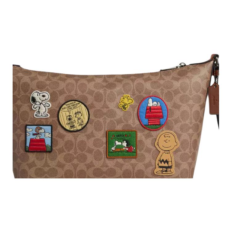 Coach X Peanuts Collaboration 32 Finn Adjustable Strap Coated Canvas Crossbody Bag Large Men bags Brown CBT19-QBTAM