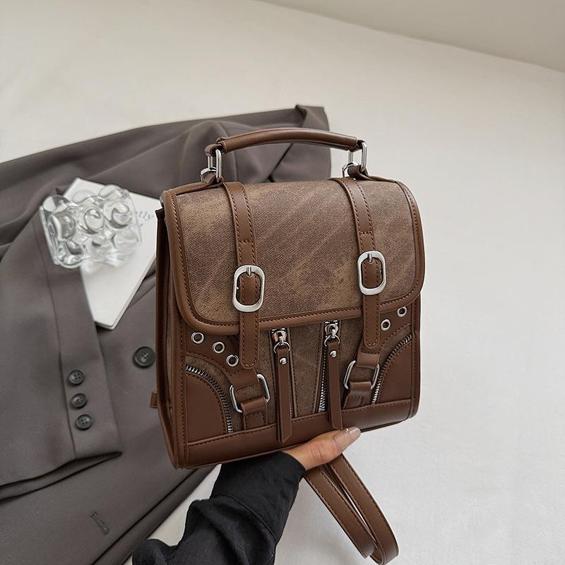 Retro Contrasting Color Commuter Tote Bag Women's Autumn New High-value Casual and Fashionable Shoulder Backpack