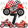 12pcs Racing Party Decoration 40inch Black Number Balloon Plaid Balloon Tire Motorcycle Balloon Striped Racing Tire Grid Digital