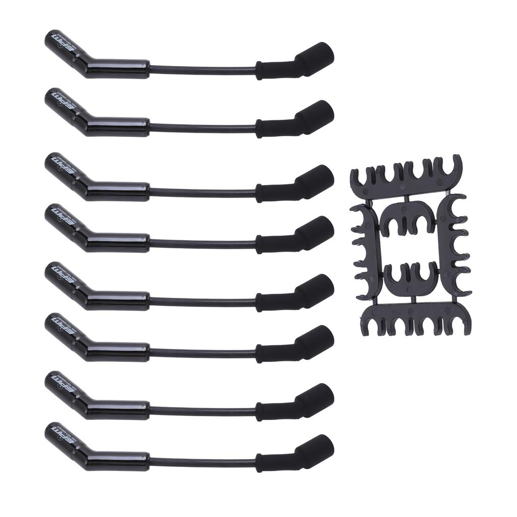 Spark Plug Wire Set 8mm Dia 500Ohmsft Black Stainless Steel Plug 9070CK Replacement for GM LS
