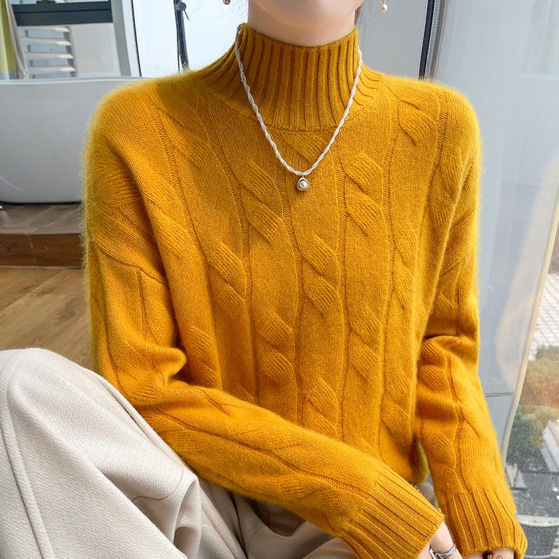 Women's Cashmere Half-High Neck Sweater - Thickened, Loose, Slimming Autumn/Winter Knit Pullover.