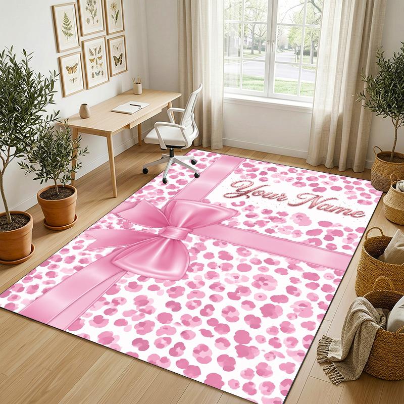 Floral Garden Theme Crystal Velvet Rug Personalized Custom Name Text Soft Floor Mat Home Decor