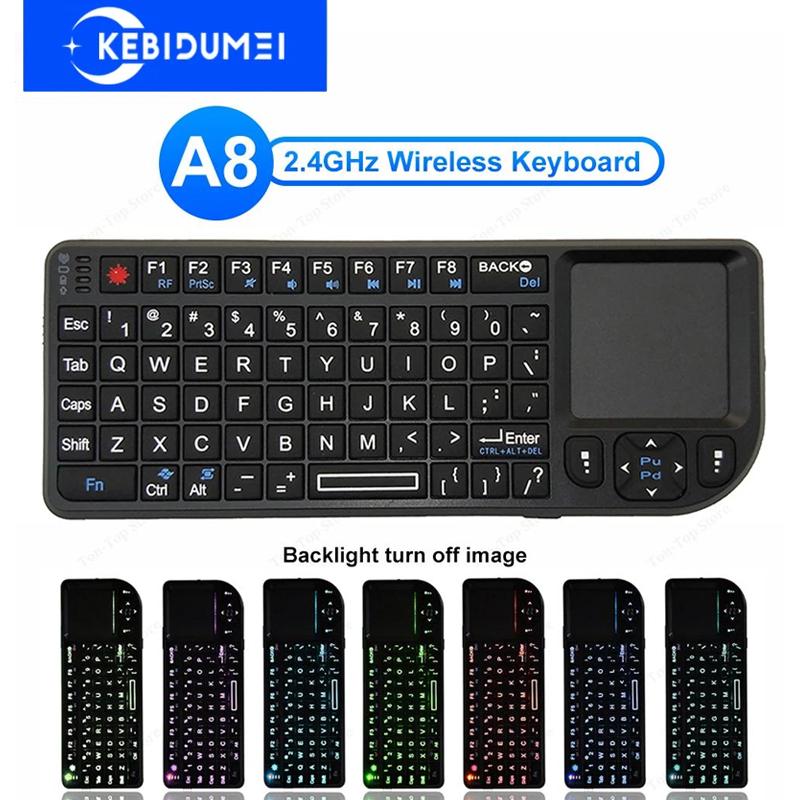 2.4G Wireless Keyboard with Touchpad 7 Color RGB Keyboard with RF Function Portable Mini Keyboard for Laptop TV Box Meeting