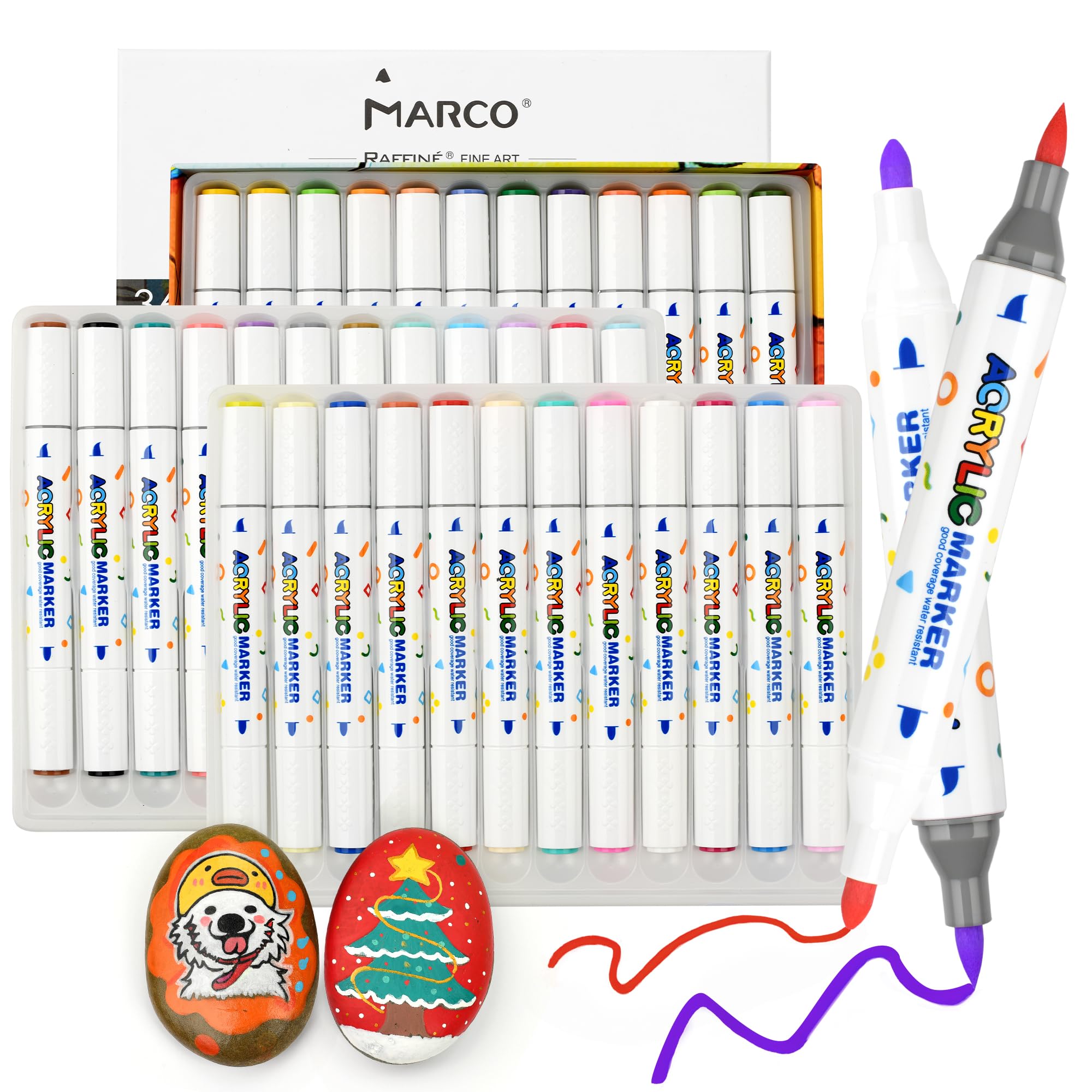 

Маркер акриловый Marco, твердый и мягкий хлопок, непрозрачный, прочный, идеально подходит для письма и для искусства, набор из 36 цветов, двухсторонний, 6/10/12 мм, стержень,