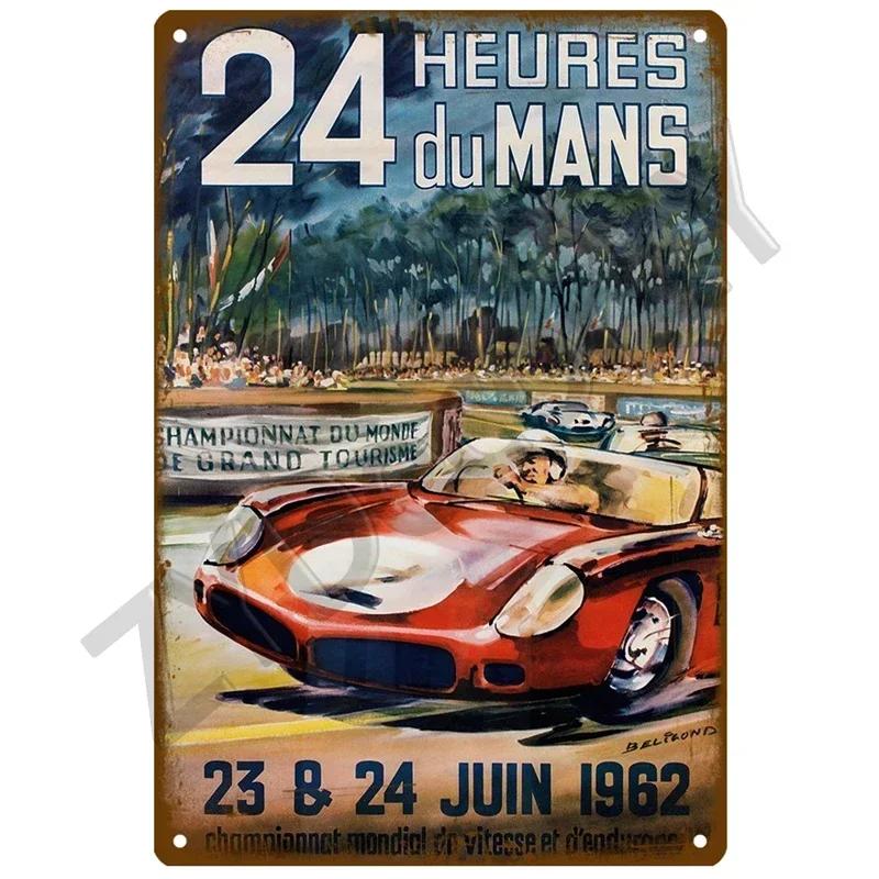 24H Lemans Racing Compettion In 1999 Metal Tin Sign Decor Vintage Wall Plate Poster Classic Tinplate Plaques Garage Bar Decor