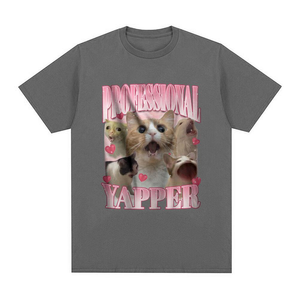 Professional Yapper Meme T-Shirt Funny Cat Lovers Graphic Short Sleeve T Shirt 100% Cotton Casual Comfort Loose T-shirts Unisex