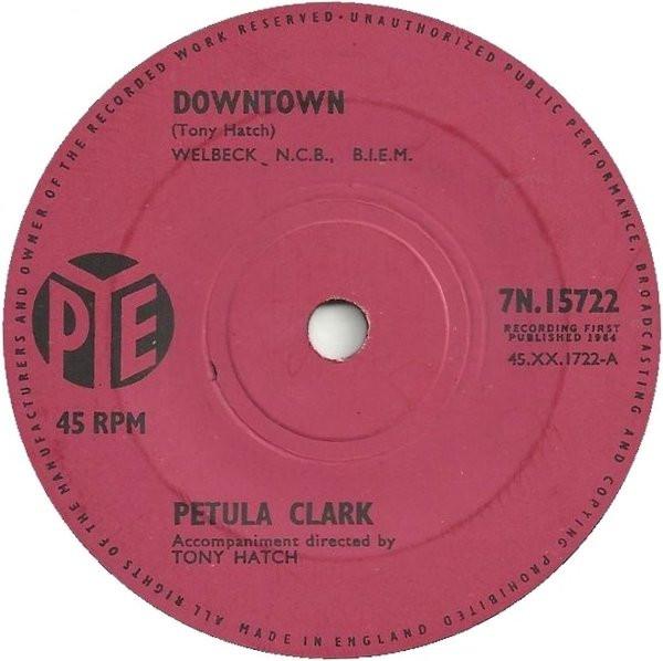 7-дюймовая пластинка ПЕТУЛА КЛАРК Downtown 7N15722 Pye Records 1964 Великобритания Поп Б/у