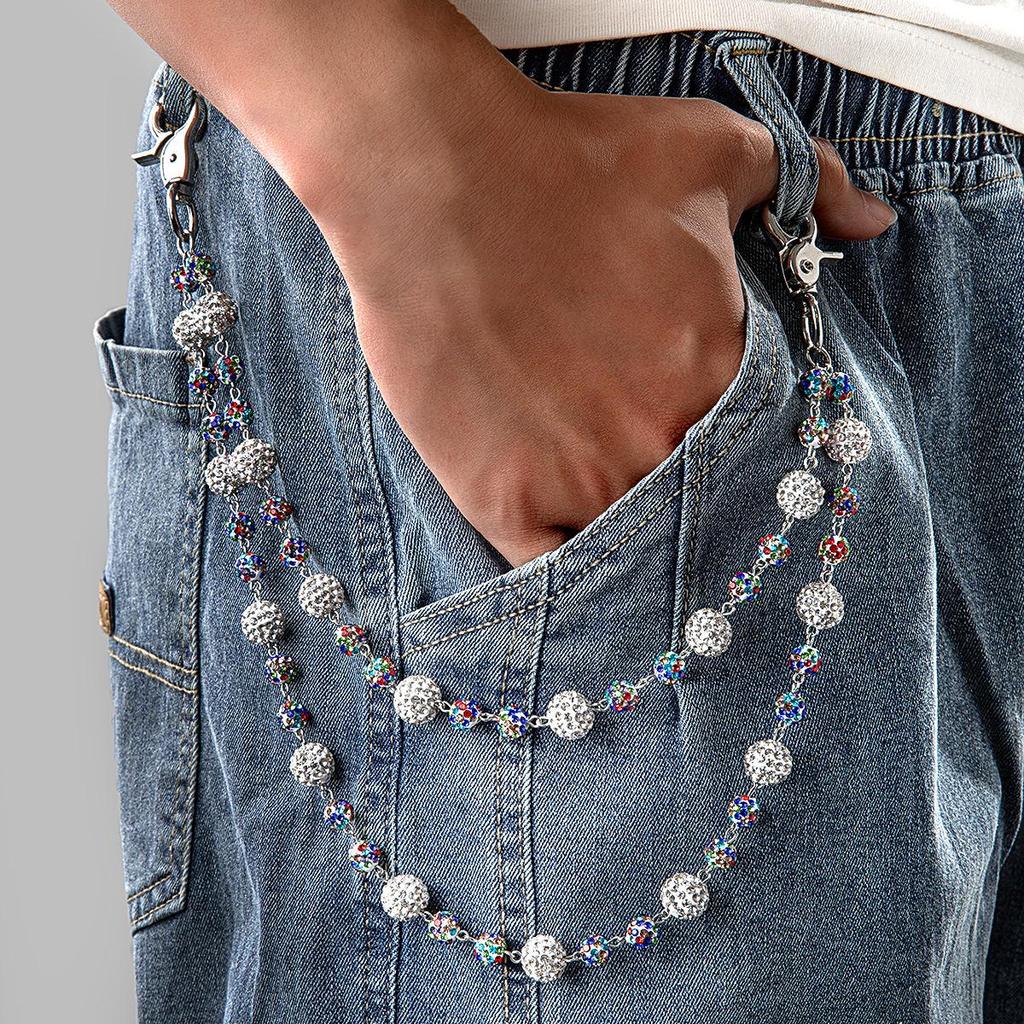 European & American Fashion Rhinestone Waist Chain - Hip Hop Punk Style Jeans Chain In Red & Black, Versatile Decorative Accessory for Women