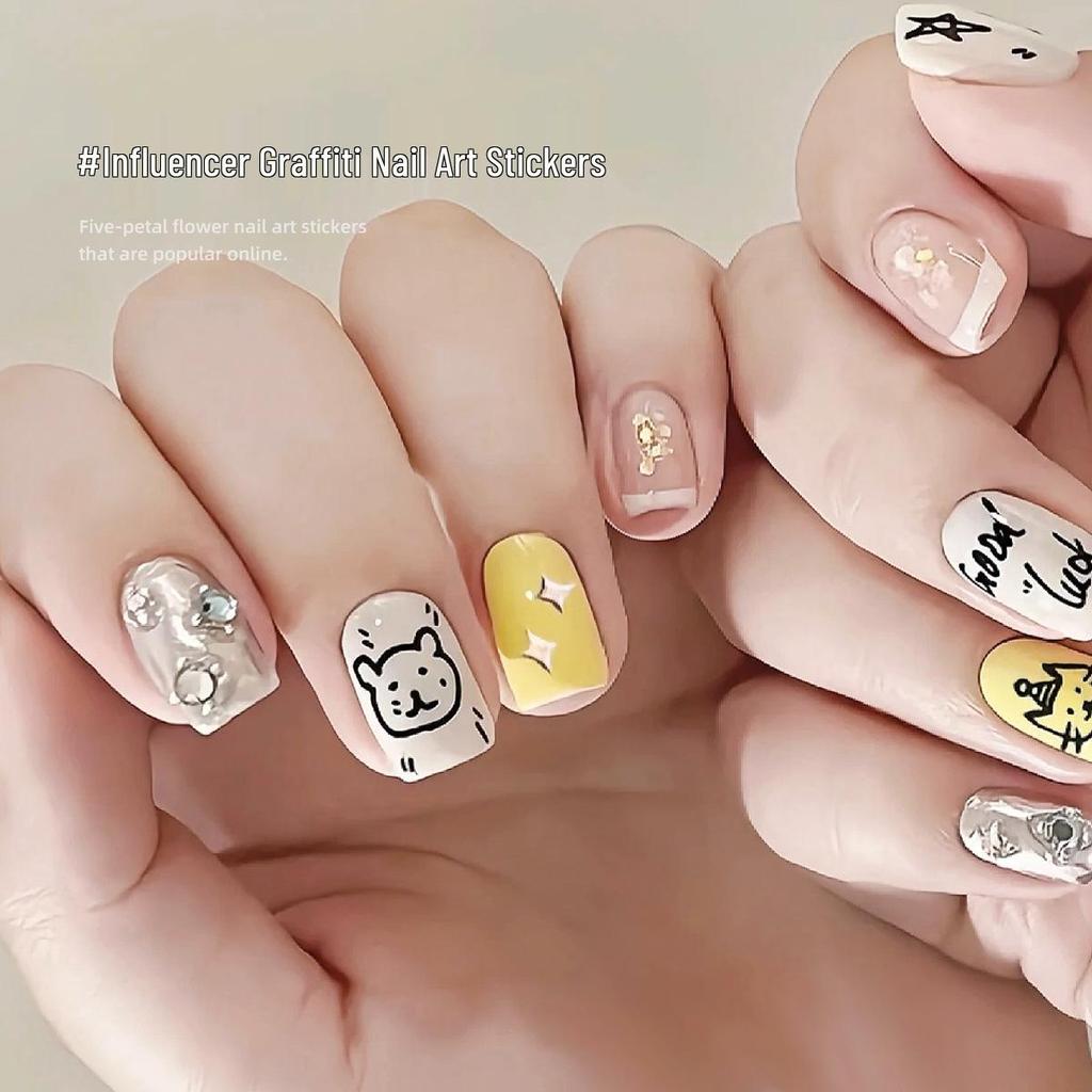 Trendy Graffiti Animal Nail Stickers - Thin & Durable Adhesive Bows