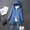 Herbst und Winter leichte und dünne Daunenjacke mit Kapuze, mittellang, Damenbekleidung, große Größe, Reißverschluss, leichte und schlanke Jacke