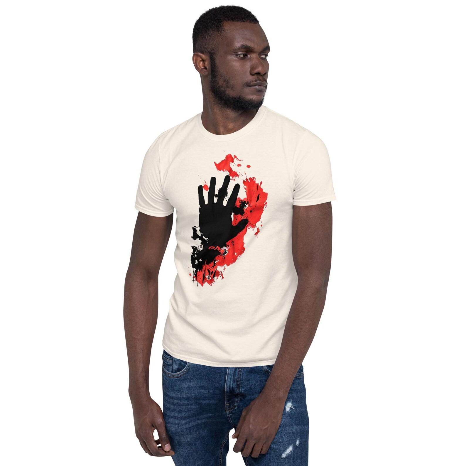 Hand Silhouette Graphic T-Shirt – Unisex Artistic Abstract Red and Black Tee – Edgy Modern Design 2XL