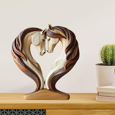 Creative Horse Figurine 2D Wooden Horse Dependent Statue Snuggle Pose Animal Sculpture Desktop Decoration Ornament Home Decor