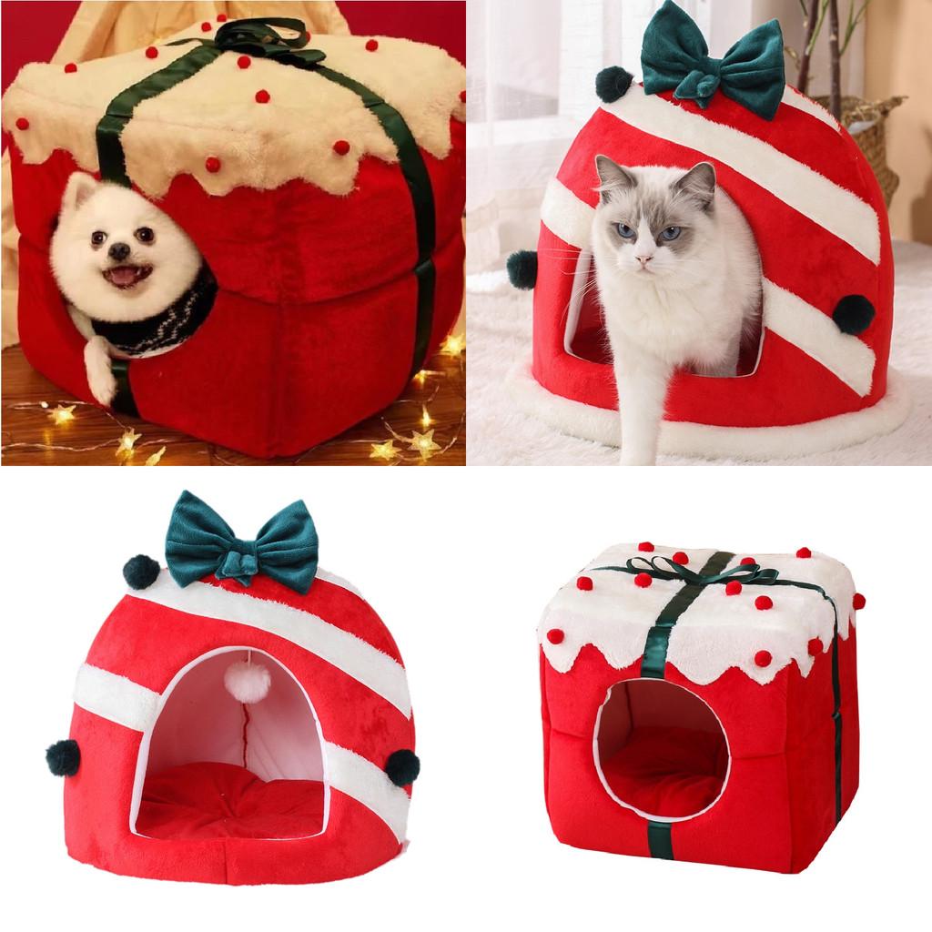 Theme Christmas Pet Cat Dog Bed Puppy Kitten Cozy Sleeping Nest Plush Cave House